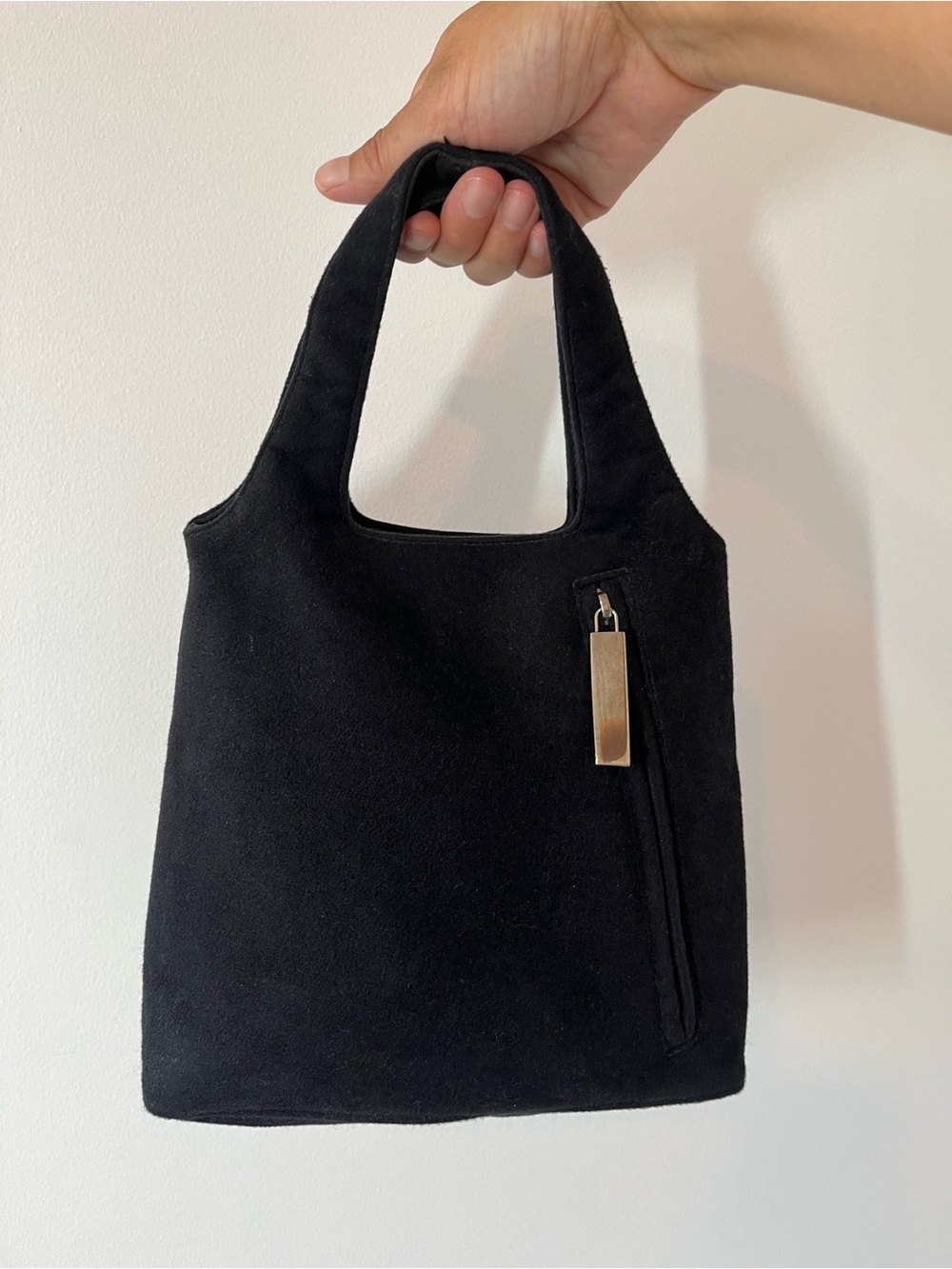 Vintage 90’s Ferragamo Black Suede Handbag with Silver Hardware - Authentic